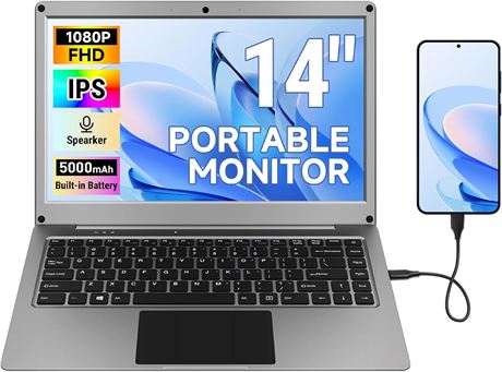 CrowView Note 14" 1080P Keyboard Monitor, Lapdock & Pi Compatible, Battery