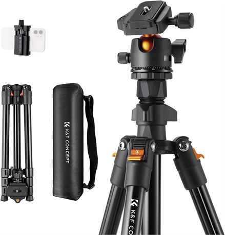 K&F CONCEPT 64in Camera Tripod Aluminum Travel Outdoor w/ Ball Head, 8kg