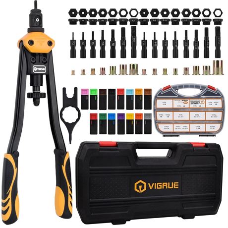 VIGRUE 16' Rivet Nut Tool Kit with 15pc Metric & SAE Mandrels, 300 Rivet Nuts