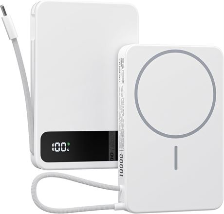 Magnetic Power Bank 10,000mAh Wireless Charger Mag-Safe 15W USB-C/Lightning
