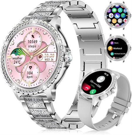 FITFLEX Diamond Smart Watch for Women, 1.32" HD, IP67 Waterproof, Bluetooth