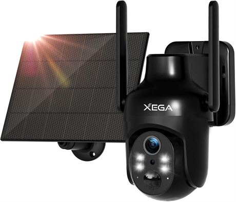 Xega WiFi Solar Security Camera HD PTZ Outdoor Battery IR Night Vision 2-Way