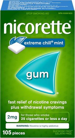 Nicorette Extreme Fresh Mint Gum, 2mg, 105 Pieces