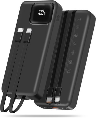 Batterie externe 10000 mAh câbles intégrés 22.5 W écran LED noire