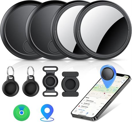 Air Tracker Tags-4 Pack Black, Apple MFi, Bluetooth Tracker with Find My