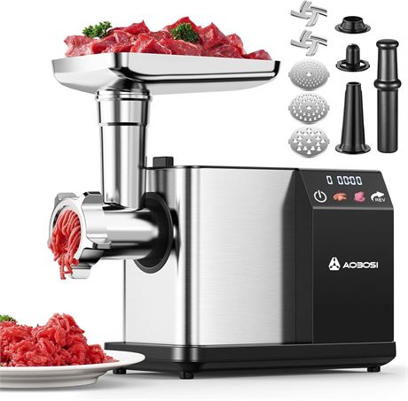 AAOBOSI Meat Grinder 3000W Max with Touch Screen, Auto-Reverse, 3 Speeds