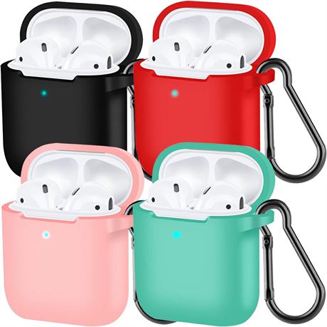 4 AirPods Cases with Keychain, Soft Silicone Full Protection, 4 Colors