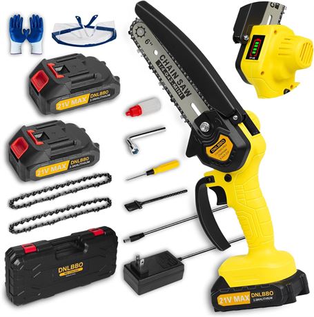 Mini Cordless Chainsaw 6-Inch, 700W Electric Handheld, 2 Batteries, 3 Chains