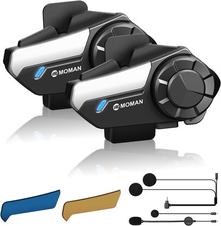 Moman H2S Motorcycle Intercom H2PRO 2-Way Helmet Speaker 1000M, 2 Pack