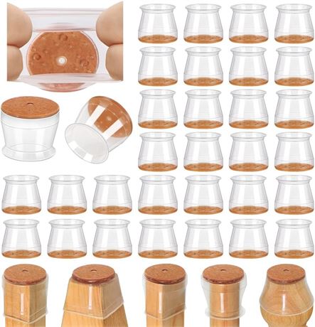 32pcs Silicone Chair Leg Floor Protectors with Felt Pads, Noise Reduction