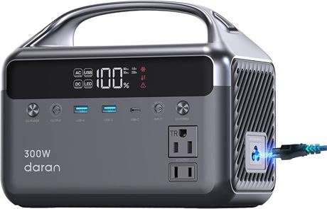 Portable Power Station 300W, 192Wh LiFePO4 Battery, 300W AC, 5.5lb Generator