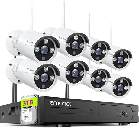 SMONET Wireless Security System 1080P 8-Channel DVR Kit with 8 Cameras, 3TB