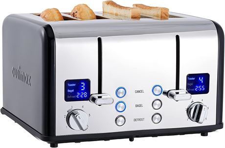 CUSIMAX 4-Slice Toaster with Dual Control Panels, LED Display, Extra-Wide Slots
