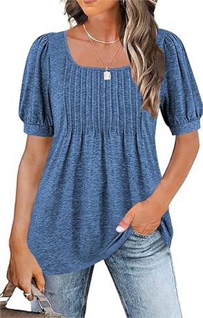 Naivikid 2025 Women's Puff Short Sleeve Tunic Pleated Blouses S-XXL