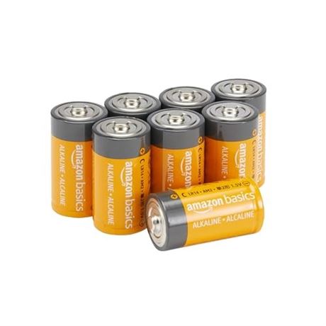 Amazon Basics 8-Pack C Cell Alkaline Batteries, 1.5V, 5-Year Shelf Life
