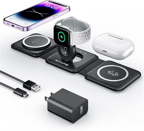 RTOPS 3 in 1 Wireless Charger Foldable Dock Station for iPhone Watch AirPods