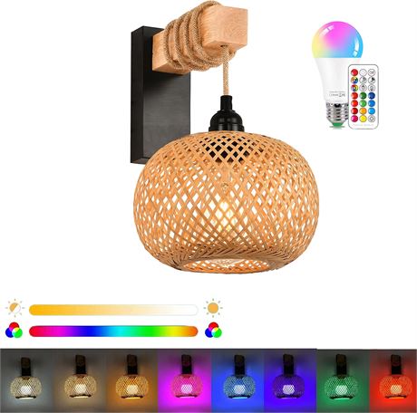 Plug-in Rattan Wall Sconce Lamp with Dimmer