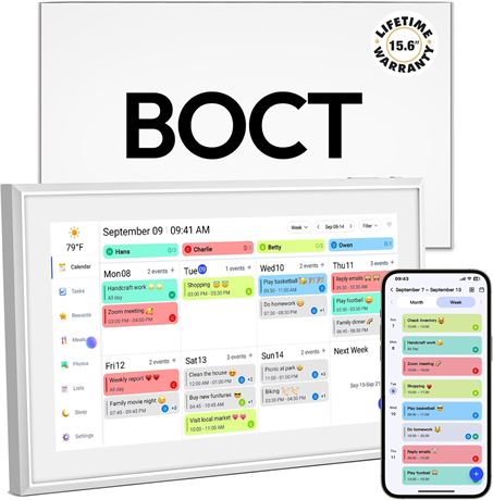 BOCT 15.6-Inch Smart Digital Calendar & Chore Chart, IPS Wall-Mounted Frame