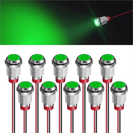 LED Waterproof Indicator Light, 12-24V, 2/5in Mount (Green, 10mm)