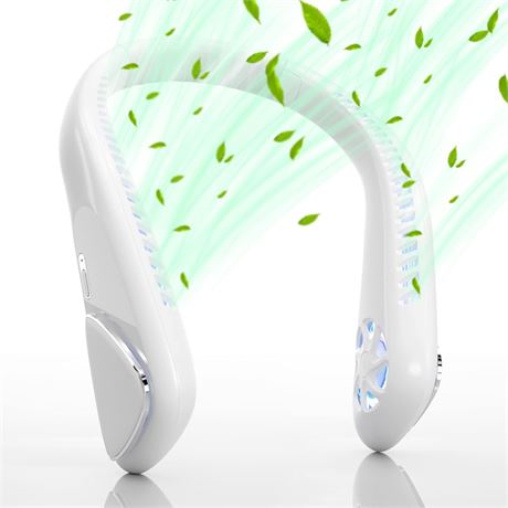 Kternay Portable Bladeless Neck Fan, 6000mAh Rechargeable Personal Fan, White