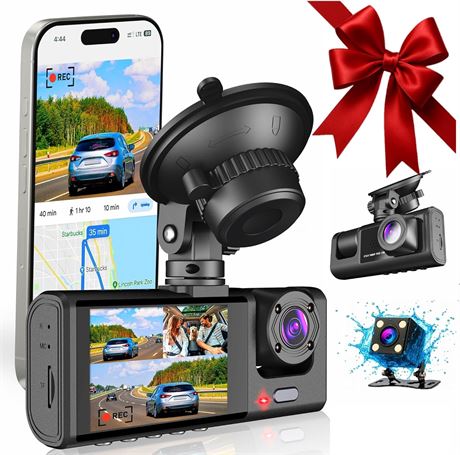 AUREON Car Dash Cam 1080P FHD Front/Rear WiFi 3-Camera Video Recorder
