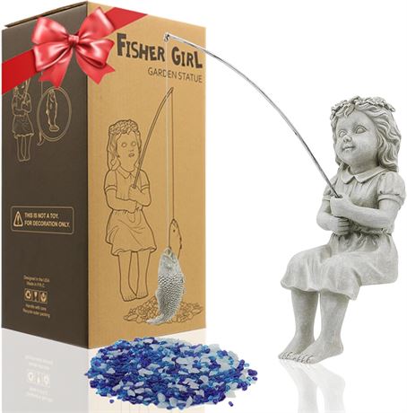 Goodeco Fishergirl Garden Statue 11" with Glow Pebbles