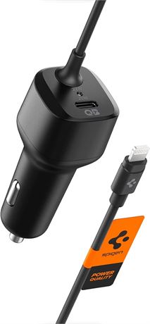 Spigen USB-C Car Charger 47W PD (27W) with Lightning Cable, 20W Fast Charge
