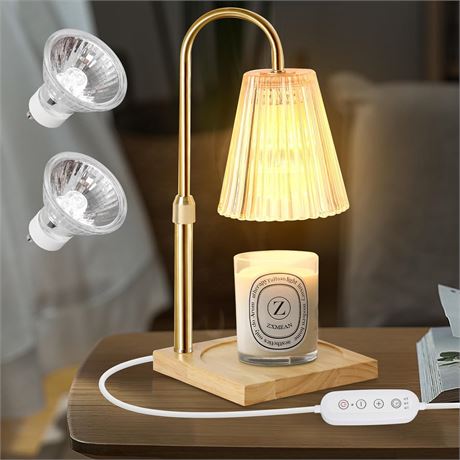 Droyek Candle Warmer Lamp with Timer Dimmer Retro Wood Base 2 Bulbs