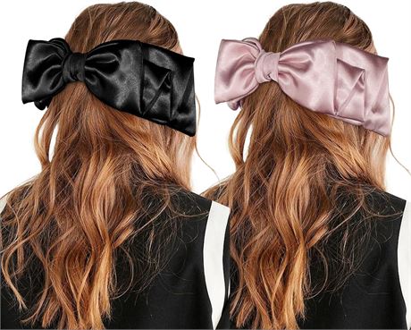 MAFFNEY 2PCS Large Satin Hair Bow Clips, Vintage Ribbons