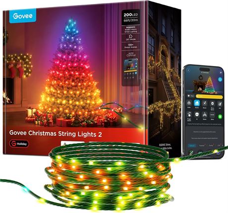 Govee Christmas Lights 66ft 200 LEDs RGBWIC Shape Mapping, Smart Indoor/Outdoor