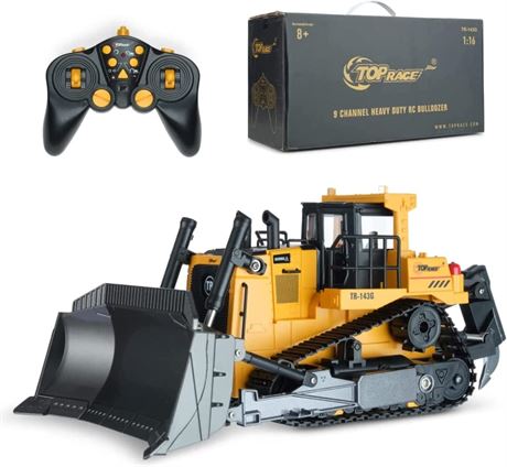 Top Race RC Bulldozer - Remote Control Construction Vehicle with Metal Shovel