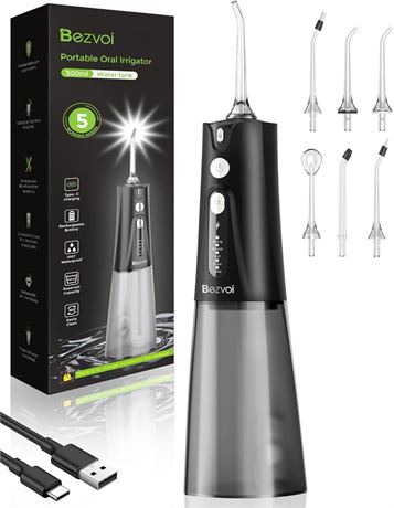 Hydropulseur Dentaire 5 Modes 300ml IPX7 Rechargeable Noir