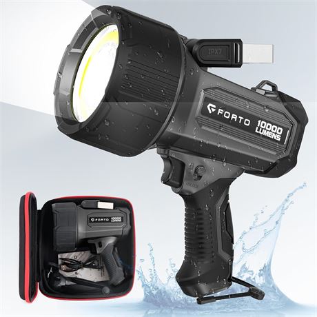 Projecteur FORTO rechargeable 10 000 lm IPX7, chasse, trépied inclus