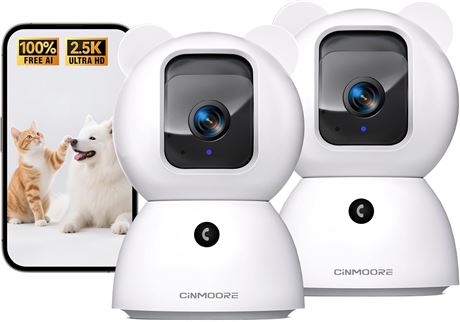 2.5K Indoor Camera 2-Pack, AI Detection, 4MP, Pan/Tilt, 2.4GHz WiFi