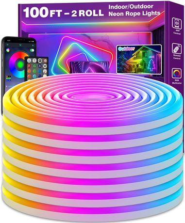 AILBTON 2 50FT LED Rope Lights with App/Remote, RGB Outdoor IP65 Waterproof