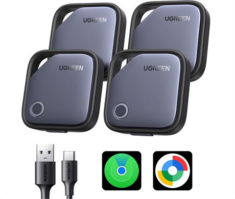UGREEN FineTrack Duo Tracker 4 Pack, Rechargeable, Find My Compatible