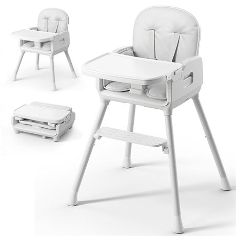 Obee Odee 3-in-1 Portable Baby High Chair, Adjustable Legs, Grey