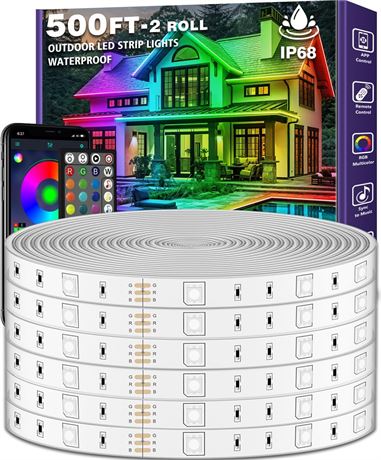 Outdoor LED Strip Light Waterproof 500ft IP68 App-Controlled Music Sync RGB