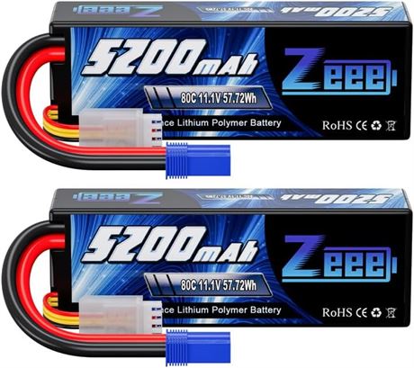 Zeee 3S 5200mAh 11.1V 80C Lipo Battery with EC5 Case for RC Cars/Heli 2P