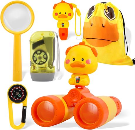 Jumelles enfant canard jaune avec boussole, lampe, sac, 3-12 ans