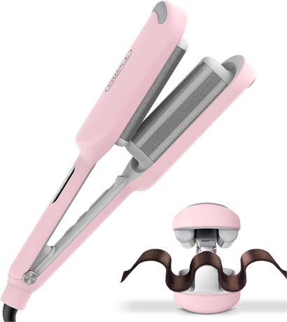 TYMO ROVY Hair Waver 3-Barrel Ionic Curler, 9 Heat Settings, 1.25in Pink