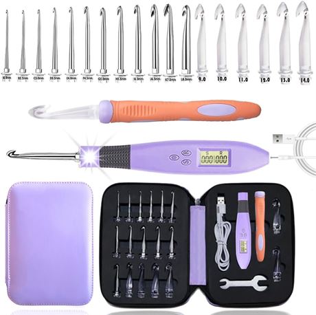 Yarniss 11-Size Counting Crochet Hooks Set with Light, Digital Metal-Head