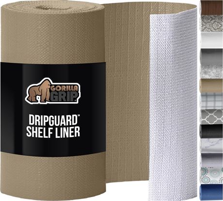 GORILLA GRIP DripGuard Shelf Liner, Non-Adhesive, 17.5x120 in, Beige