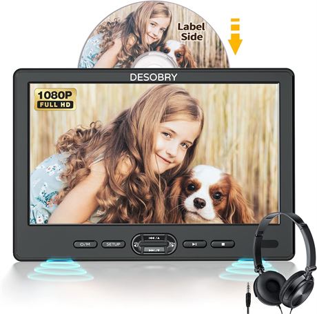 DESOBRY 10.5" Car DVD Player with Headrest Mount, 1080P, HDMI, USB/SD