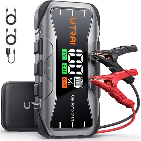 UTRAI 6000A Car Jump Starter, 65W Fast Charge, 12V LED Light, Carry Case