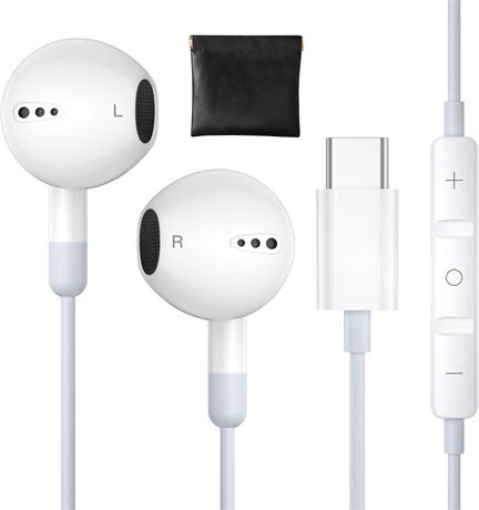 USB-C Headphones with Mic for iPhone 17/16 Pro Max iPad Pro Galaxy S25/S24