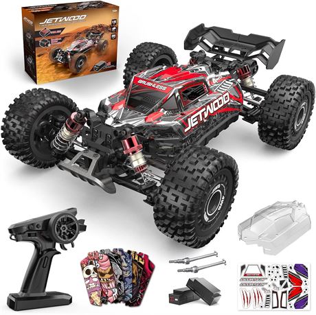 Jetwood Voiture Télécommandée 1:16 4WD Brushless 68km/h 2 Batteries Rouge