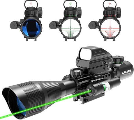 UUQ C4-12X50 Rifle Scope with Dual Illuminated Reticle & Laser Dot (Green)