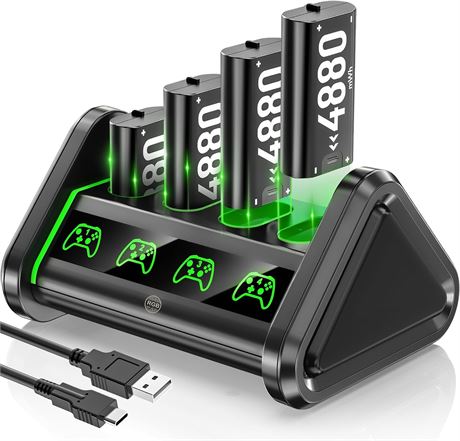 OIVO Battery for Xbox One/Series X/S, 4x 4880mWh, Charger Station