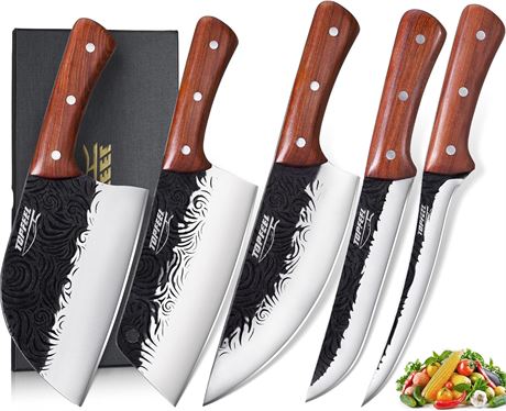 Butcher Knife Set 5PCS, Hand Forged Kitchen Knife